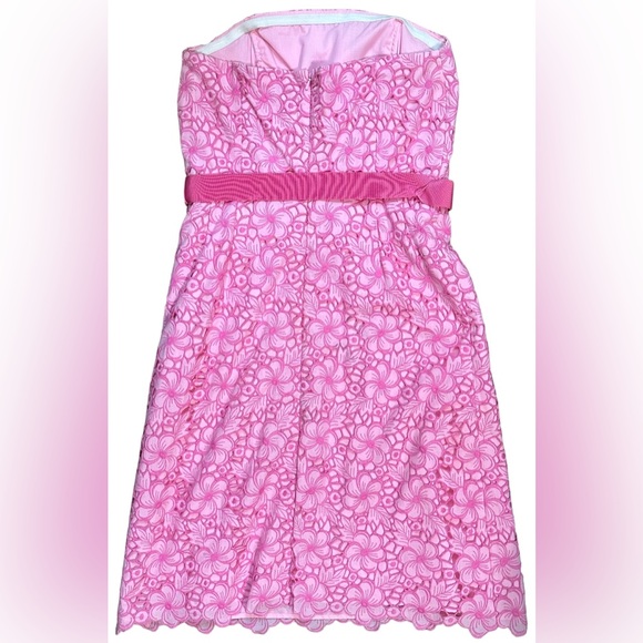 Lilly Pulitzer Sleeveless Tube Corset Fit and Flare Dress Pink Floral Lace Sz 8 - Picture 8 of 9